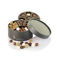 Sort hatteæske med marcipanhjerter, dragee & guld foliehjerter 240 g  