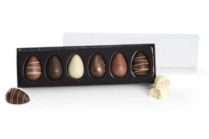 6 Store Marcipan æg i sort æske 216 g FORUDBESTIL NU