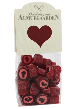 Almuegaarden hjerte bolcher (Hvid top) 140 g NEDSAT PGA DATO