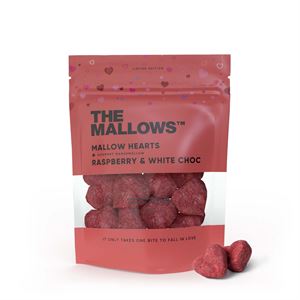 Mallow Hearts - Skumfiduser med hvid chokolade og hindbær 90 g 