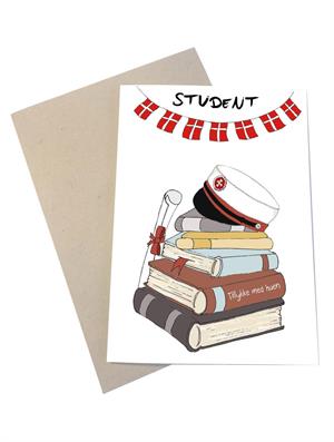 Mouse & Pen Kort Tillykke med Huen Rød Student (A6)