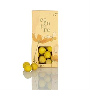 Hvid chokolade M/flydende exoticfruitcreme i orange Cocoture box 95 g  