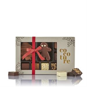 Cocoture 2 stk. julemarcipanfigurer og fyldte chokolader grå æske 120 g  