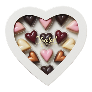 Heart box æske med 14 chokoladehjerter fra Xocolatl  140 g  