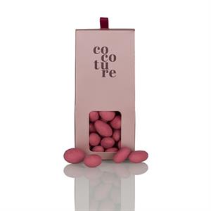 Cocture Røde Mandler m/Champagne & hvidchokolade i metallic lyserød dragébox 90 g